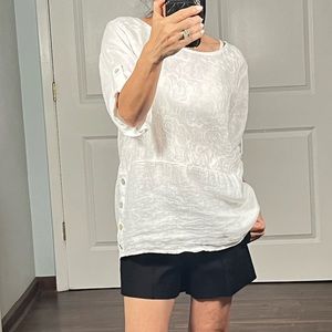 Lungo L’arno 100% linen embroidered top blouse size M
